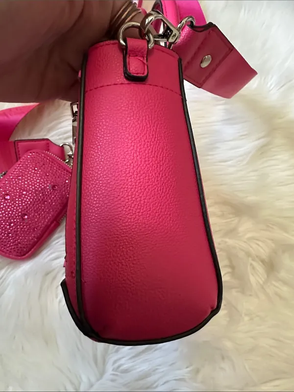 Madden NYC Hot Pink Mini Satchel with Detachable Strap & Rhinestone Pouch - Image 5