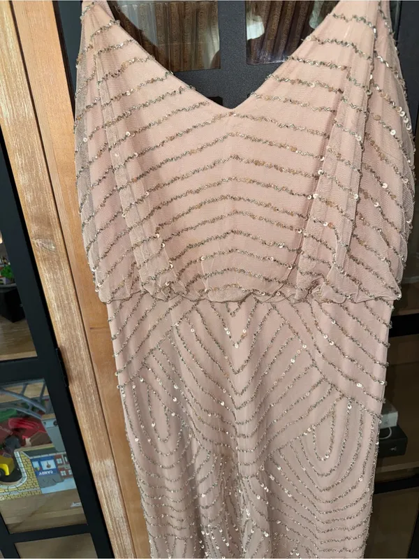 Adrianna Papell gown Art Deco Beaded Blouson maxi dress formal blush intricate - Image 10