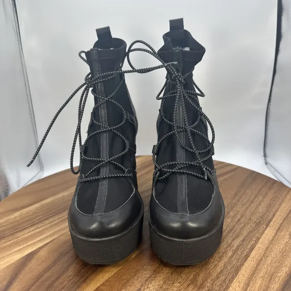 Steve‎ Madden Atomic Black Leather Wedge Booties Grunge Y2K Retro Women's 7M - Image 4