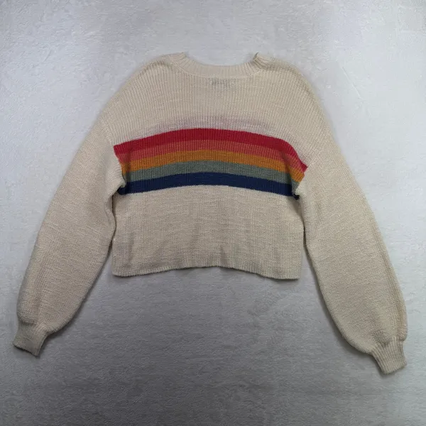 American Eagle Medium Sweater Rainbow Stripe Cropped Balloon Sleeve Oversized - Image 15