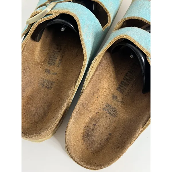 Birkenstock Arizona Washed Metallic Aqua Blue Leather Sandals Size EU 39 US 8 - Image 7