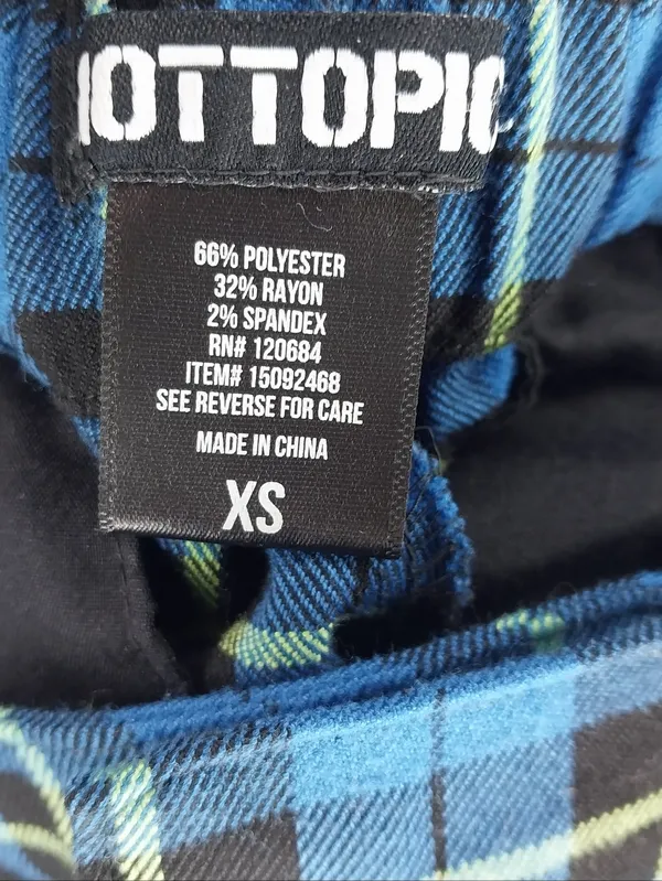 Hot Topic Blue & Green Plaid Punk 90's Alternative Suspender Pants - Image 8