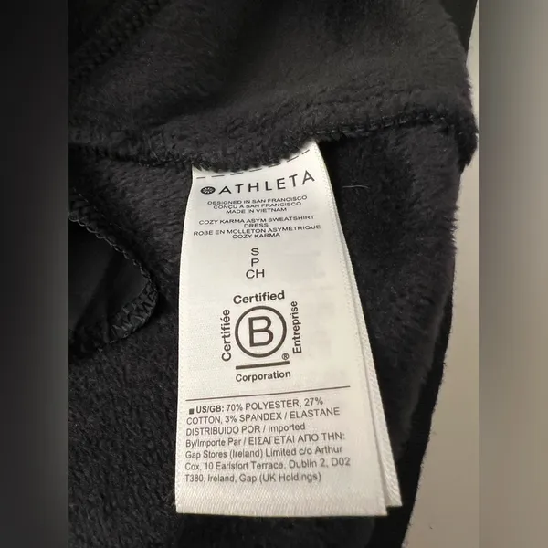 Athleta Women Cozy Karma Asym Sweatshirt Dress Black Thumbholes Warm Soft S - Image 5