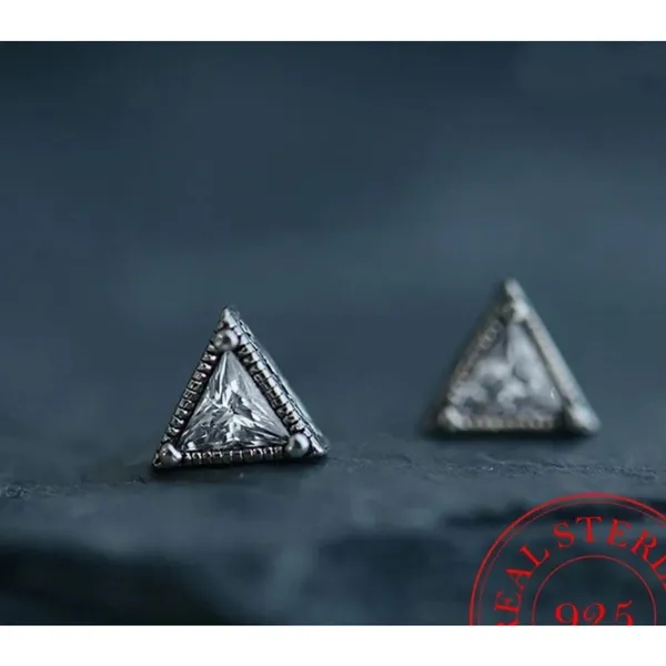 NEW Unisex Simulated Diamond‎ 925 Sterling Silver Triangle Stud Earrings - Image 8