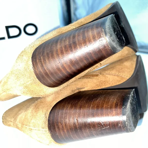 ALDO Blanka Women's Tan/Brown Suede Ankle Booties w/Stacked Wooden Heel-Size 7.5 - Image 7