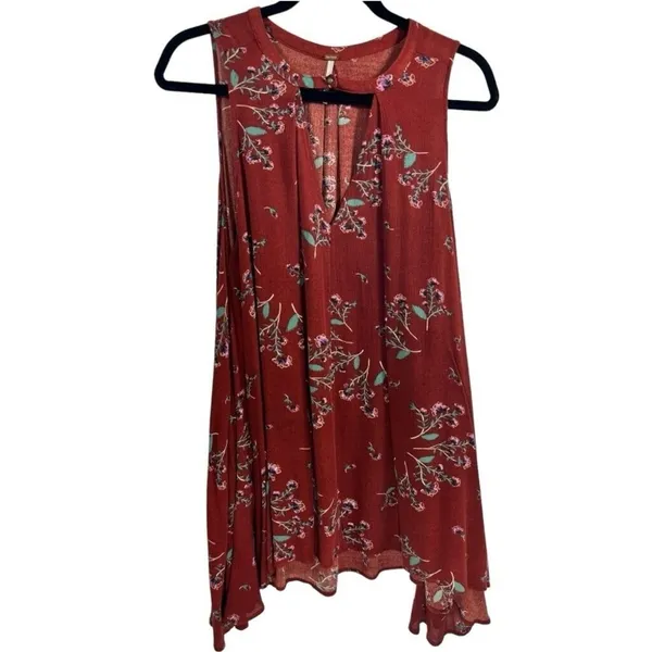 Free People Tree Swing Tunic Tank Mini Dress Crimson Floral Size XS Boho‎ - Image 4