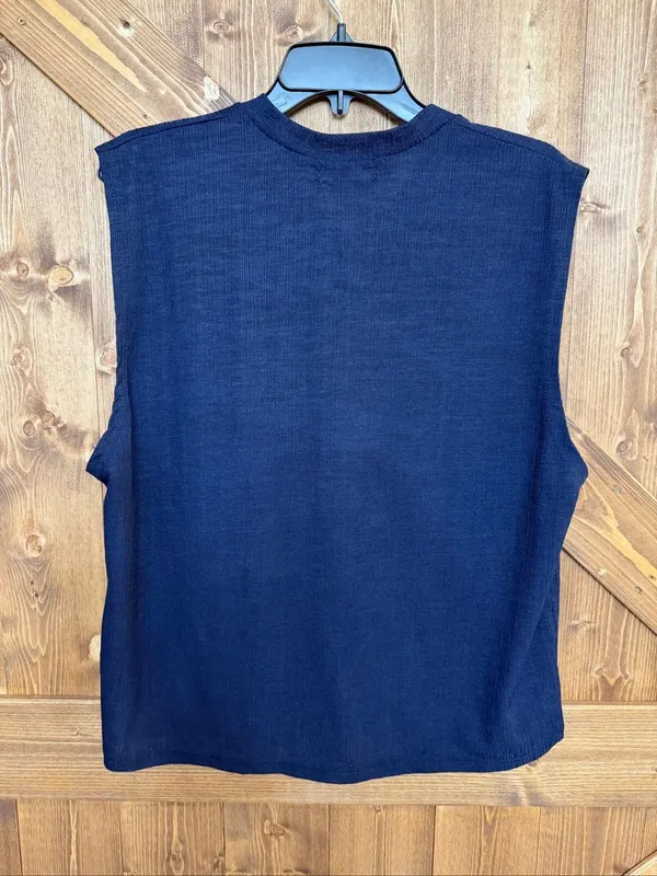 Magasin Women’s XL Navy Blue Sleeveless V Neck Textured Stretch Top Blouse (9308 - Image 3