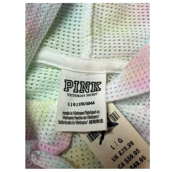 Victoria’s Secret PINK Mesh Tie Dye Pullover Hoodie – Rainbow Pastel – Large NWT - Image 7
