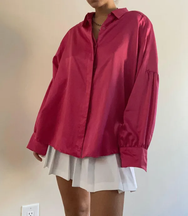 The Vintage Shop Pink Silk Vintage Blouse Button Down - Image 2