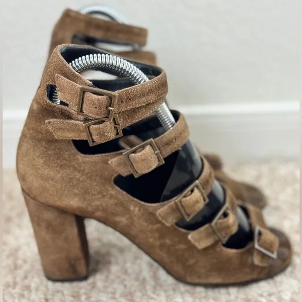 Saint Laurent Brown Suede Strappy Block Heels/Shoes 6.5 - Image 7