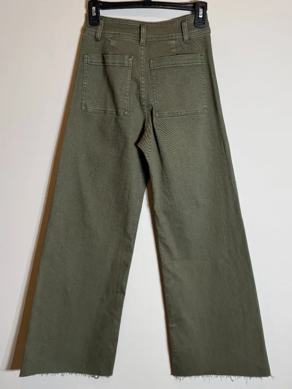 Miou Muse Wide Leg Denim Jeans Women's Small Faded Olive Raw Hem Festival NWOT - Image 10