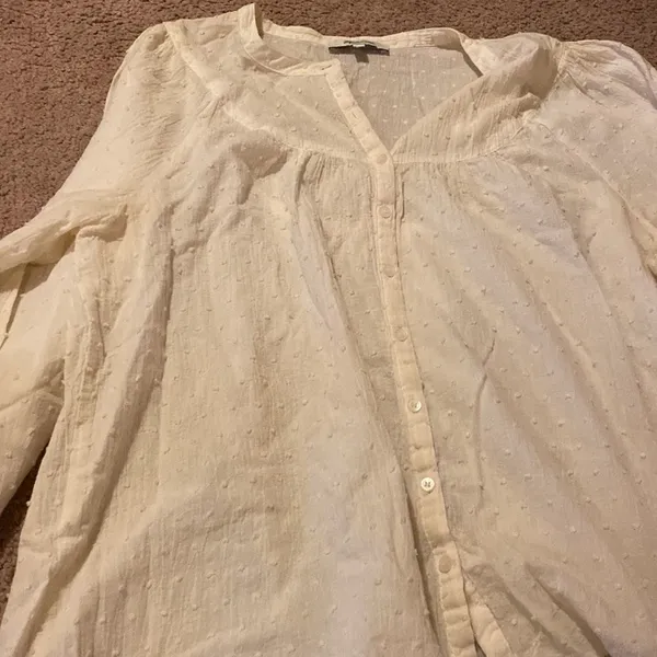 Madewell cream textured‎ button down blouse M - Image 3