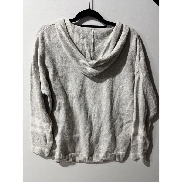American‎ Eagle Knit Hooded Pullover Sweater Light Gray Button Neck Size L - Image 6