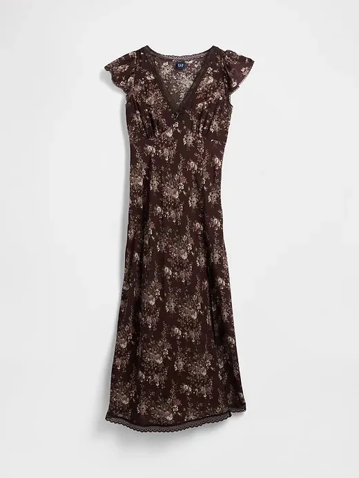 GAP Lace Trim V-Neck Crepe Maxi Dress - Image 4