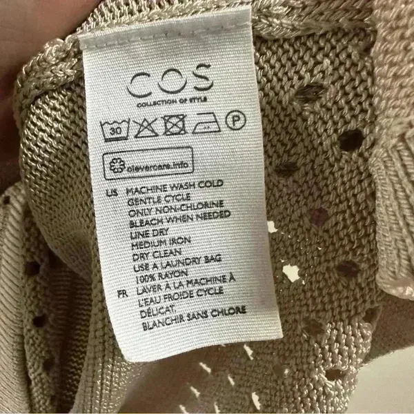 COS Women’s Short Sleeve Knit Summer Sweater‎ Beige Cream Cutout Minimalist M - Image 4