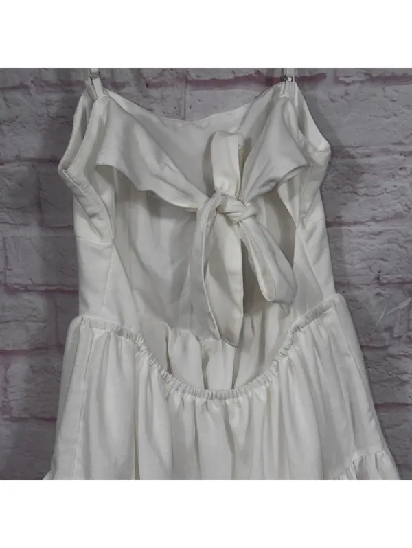 Women’s White Tiered Mini Dress XS Open Back Tie Cottagecore Party Dress NWOT - Image 5