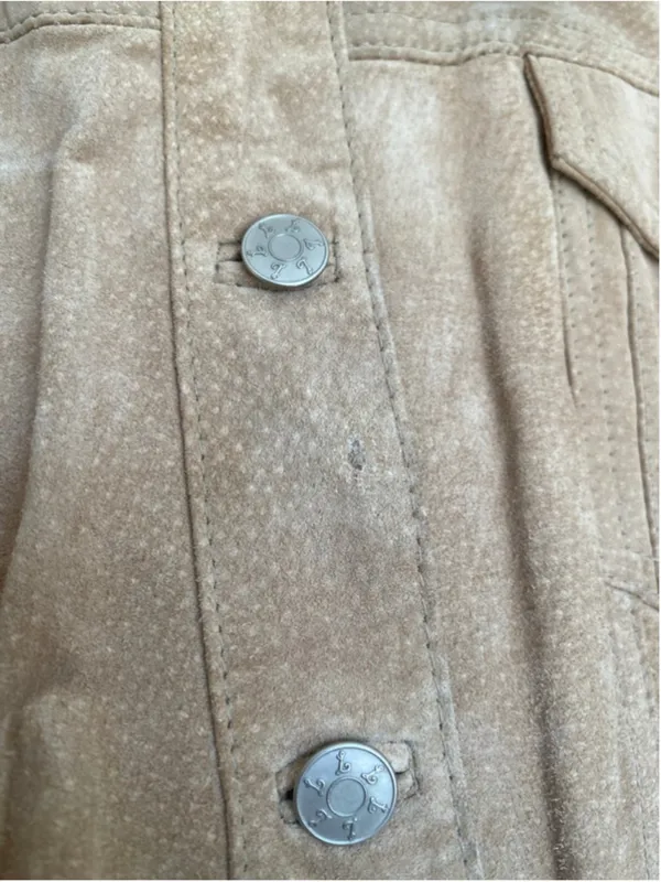Vintage Live A Little Tan Suede Leather Jacket Cropped Fitted‎ Quiet Luxury Boho - Image 5