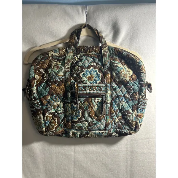 Vera Bradley Mesa Brown Quilted Laptop Bag Floral‎ Tech Case Blue Brown Cotton - Image 2