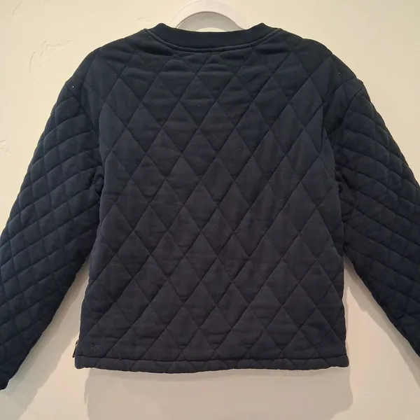 Athleta Sweatshirt Navy Blue Retroplush Quilted Crewneck Side Zippers size Small - Image 7