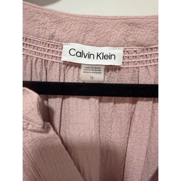 Calvin Klein Pink Crinkle Tiered Mini Dress Flutter Sleeve Pockets Size 16 - Image 3