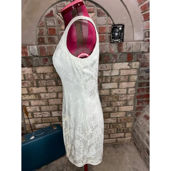 dress bodycon cream satin square neck 1990s - Image 6