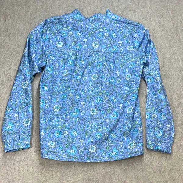 J.Crew Floral High Neck Button Bib‎ Blouse Blue Green XS Cotton Prairie Preppy - Image 2