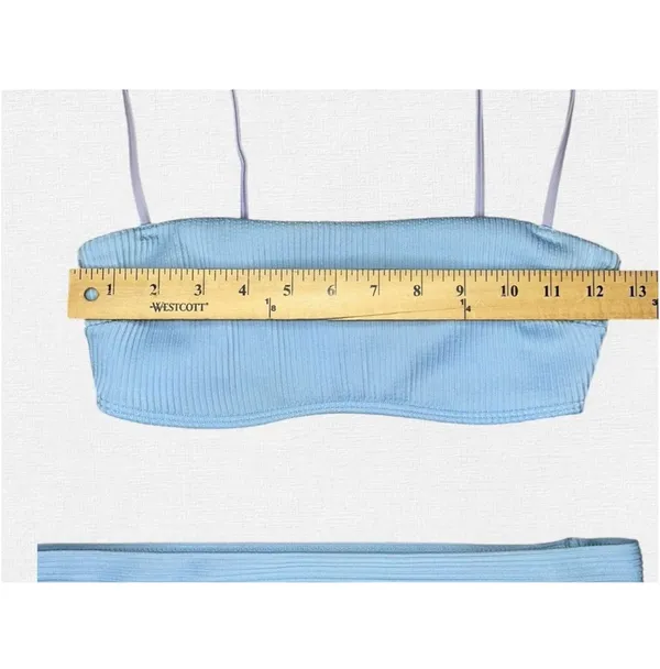 Abercrombie Fitch Ribbed Bikini Set S/M Blue Bralette Top Cheeky Bottom Swimsuit - Image 10
