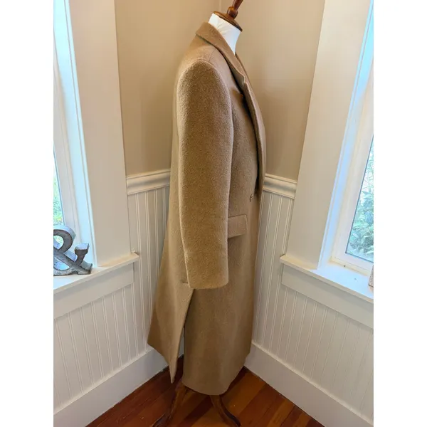 Sandro Straight Cut Brushed Wool Coat Double Breasted Long Camel Brown 36 S - Image 12