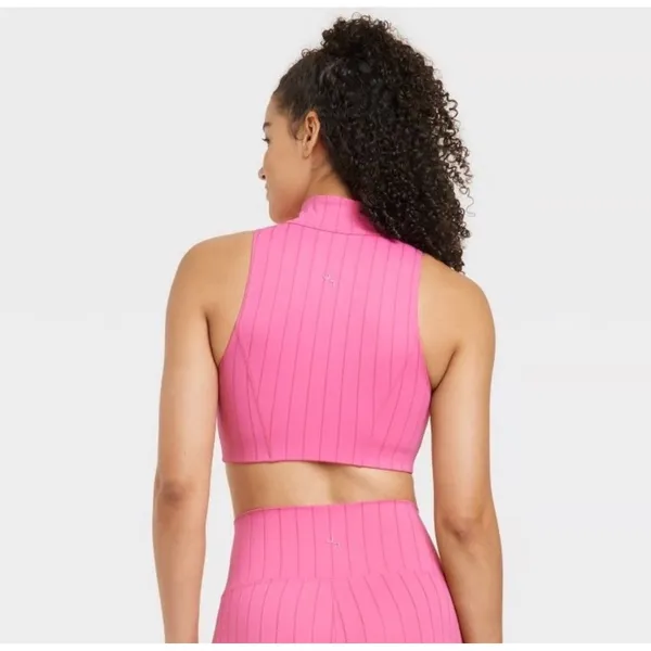 JoyLab Women's High Neck‎ Zip Up Sports Bra Hot Pink Medium Barbie Gym Workout - Image 3