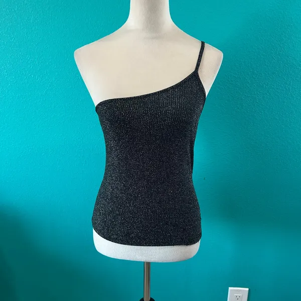 Reformation Jazmine Top Black Metallic One Shoulder Shimmer Fitted Size S - Image 3