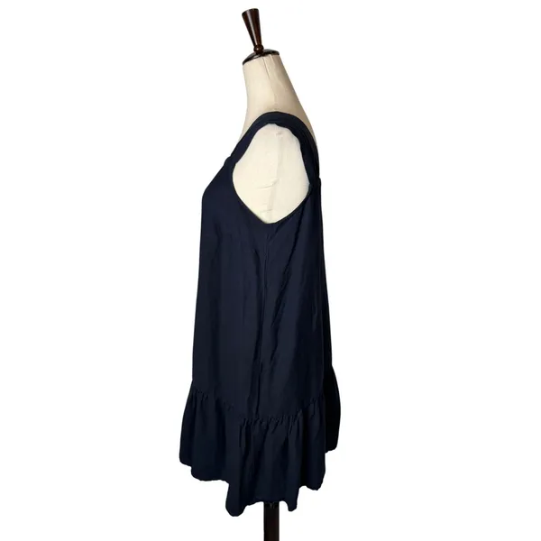LOFT Square Neck Flounce Dress Women Small Black Linen Blend Trapeze Mini Preppy - Image 5