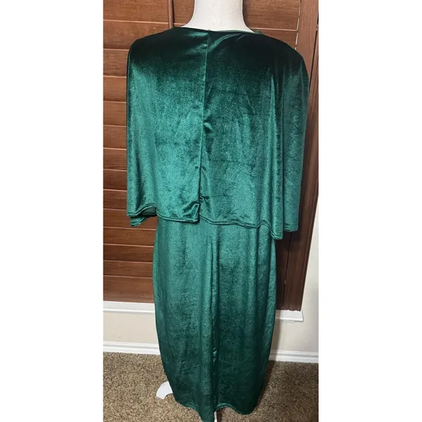 Club L London Green Velvet Cape Midi Dress V-Neck Sheath XXL holiday Cocktail - Image 6