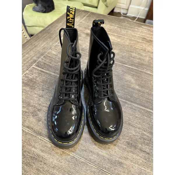 Dr. Martens Black Patent Leather Combat Boots‎ AW004 Men's Size 7 Women's 8 NEW - Image 3