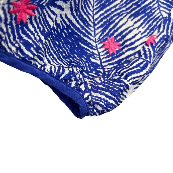 Vineyard Vines Silk Blouse Top Blue Pink Palm Print Long‎ Sleeve S Embroidered - Image 7