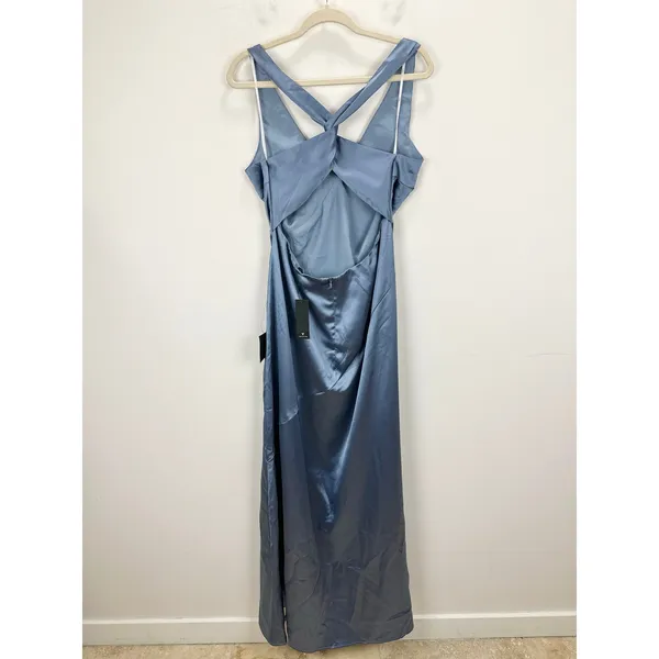 Lulus Purely Elegant Slate Blue Satin Twist Back Maxi Dress Long Formal XL NWT - Image 8