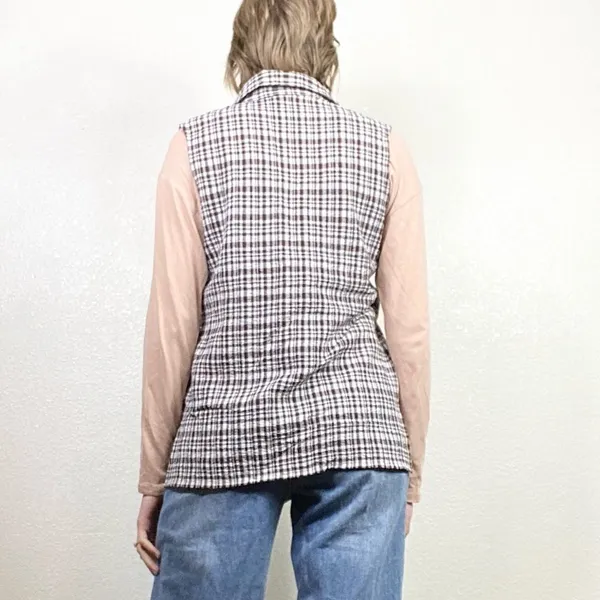 White Stag Brown & White Plaid Collared Sleeveless Button Up Shirt - Image 2