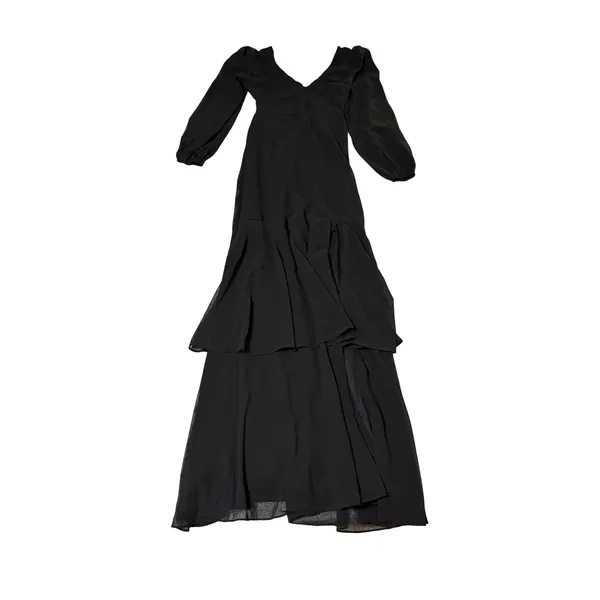 NWT Lulus Size XS Tier Elegance Black Long Sleeve Tiered Maxi Dress Formal Glam - Image 3