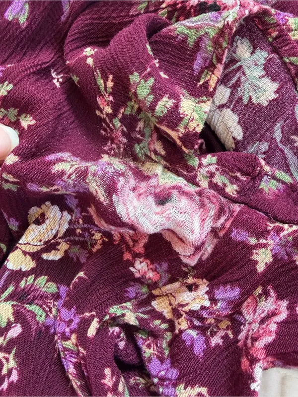 WAYF Burgundy Floral Midi Dress M V Neck Lined Boho Cottagecore‎ - Image 5