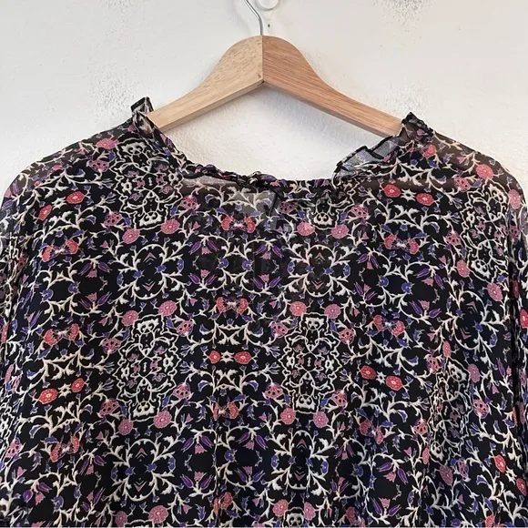 Misa Los Angeles Vera Floral Long-Sleeve Ruffle Blouse‎ Black Size Small - Image 9