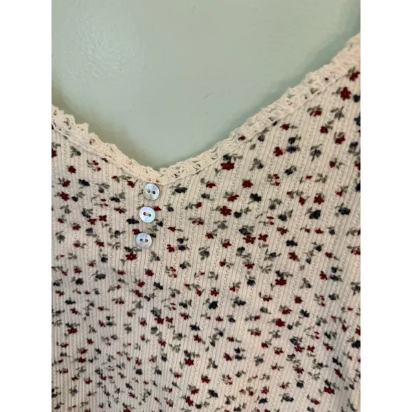Vtg Express Tricot Floral‎ Babydoll Large Ribbed Cotton Tank Top Y2k Coquette - Image 6