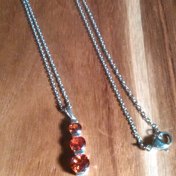 Simulated Red Diamond Sterling Silver Pendant Stainless Steel Necklace - Image 7