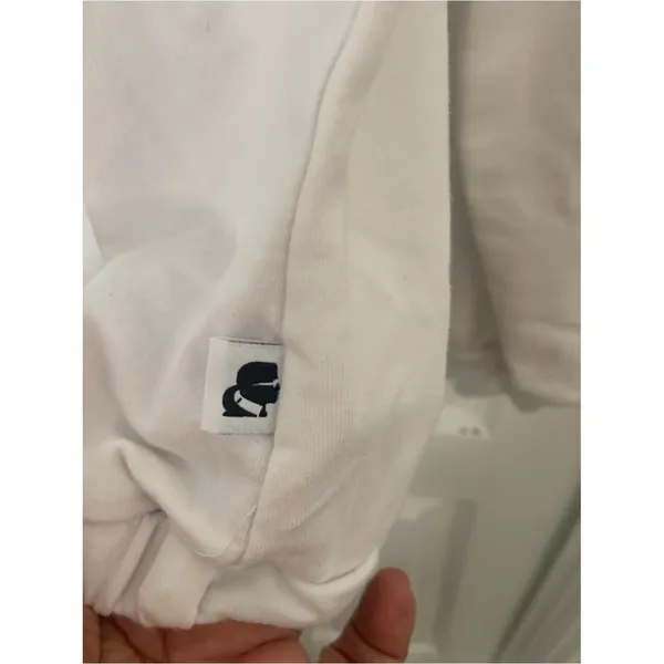 Cozy Karl Lagerfeld Men's or Women's White Hoodie with‎ Black Logo Print Fall - Image 5