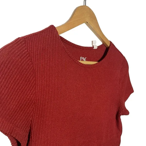PacSun S Red Ribbed Fitted Crop Top Short Sleeve Baby Tee Rayon Stretch - Image 5