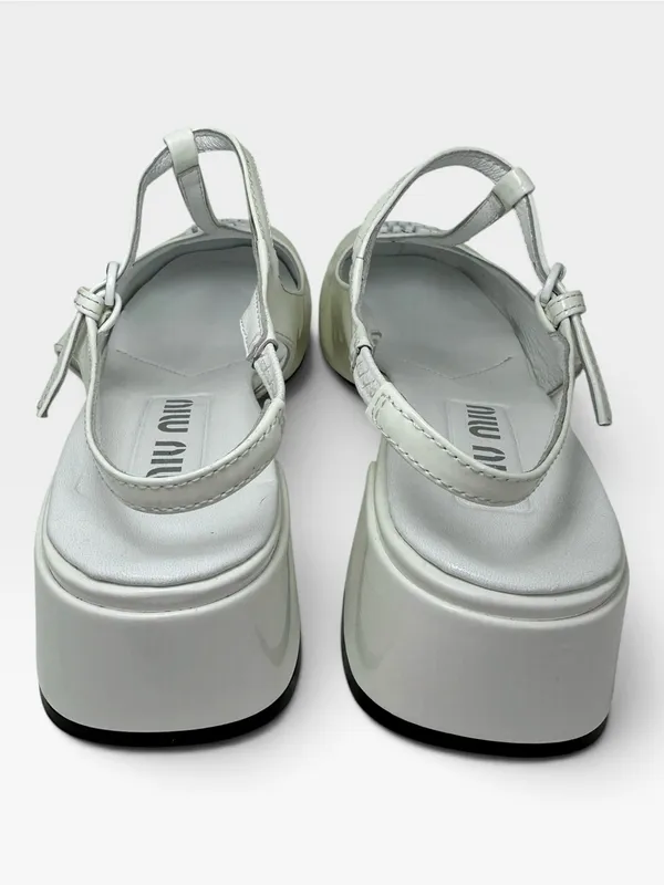 Miu Miu Authentic White Patent Leather Mary Jane TStrap Slingback Heel Pumps 36 - Image 6