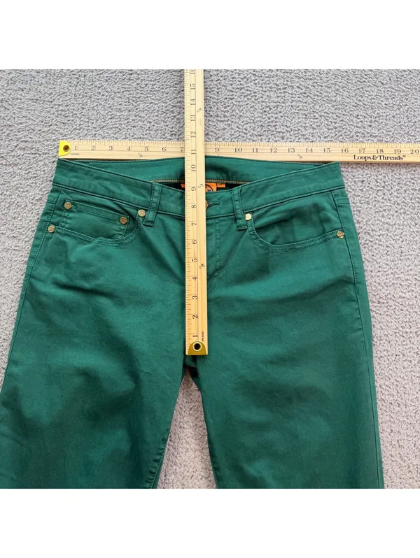 Tory Burch Ivy Super Skinny Jeans Women’s 29 Emerald Green Stretch Gold Logo - Image 3