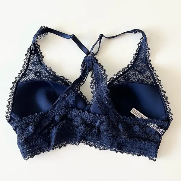 Victoria’s Secret Lightly Lined Racerback Floral Lace Ensign Navy Blue Bralette - Image 5