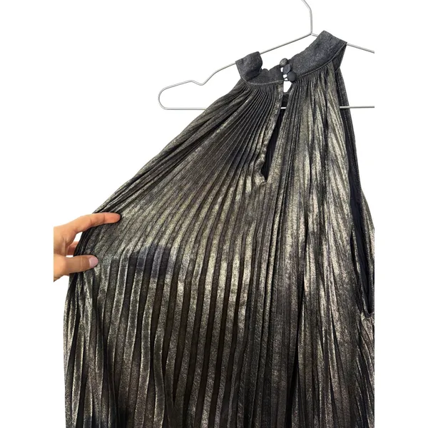 L'IDEE WOMAN soleil Mini Dress Gold Metallic Pleated Halter Ruffle - Image 7