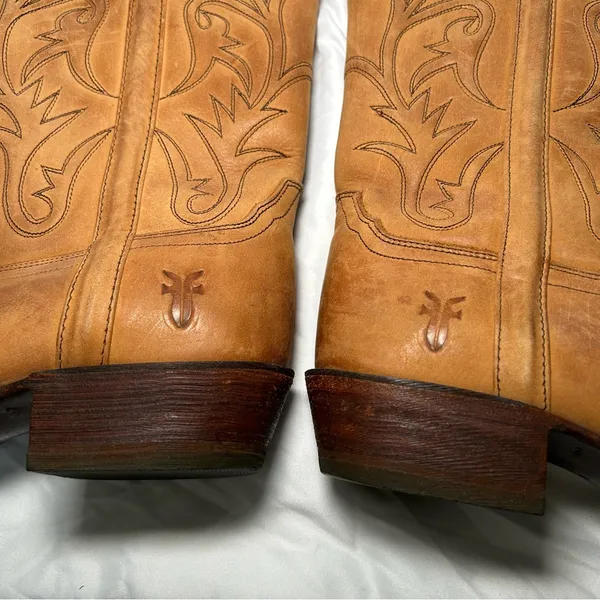 Frye vintage tan western cowboy pull on pointed toe boots women’s shoe size 7.5 - Image 7