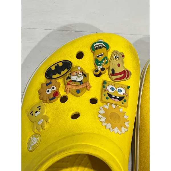 Crocs Classic Clog Yellow Charms‎ Spongebob Minions Batman Size 8 - Image 7