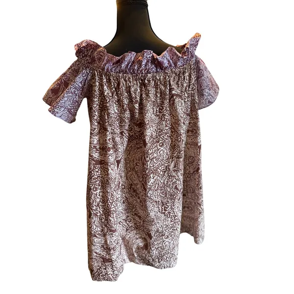 Free People Paisley Mini Dress Small Bow Sleeve Off Shoulder Cotton Pockets Boho - Image 12